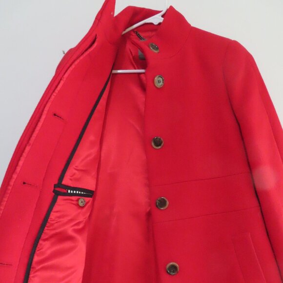 J.Crew Funnel Neck Red Coat with Tie Belt Size 0 - Picture 3 of 11